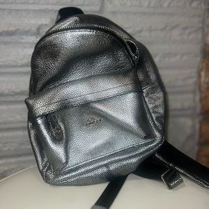 COACH logo mini backpack Metallic backpack daypack Backpack leather Silver Women